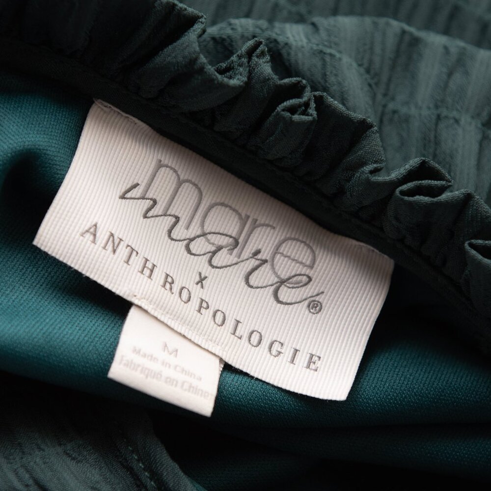 Mare Mare x Anthropologie Anne Tunic Dress Midi V-neck Tiered Green Size Medium - Picture 3 of 5